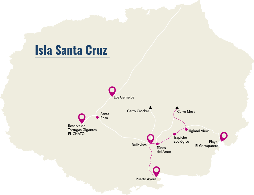 mapa ruta en bicicleta al cerro mesa en galápagos
